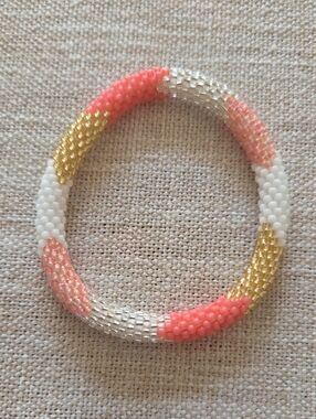 Sashka Co. Beaded Bracelet Coral  Pink, White & Gold